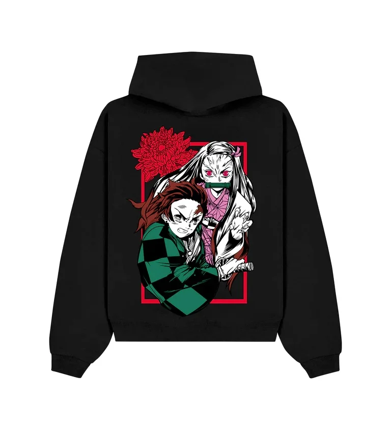 Demon Slayer Japanischer Anime-bedruckter Kapuzenpullover aus reiner Baumwolle für Männer und Frauen, übergroße Mode, Retro-Herbst- und Winter-Hoodie-Oberteile