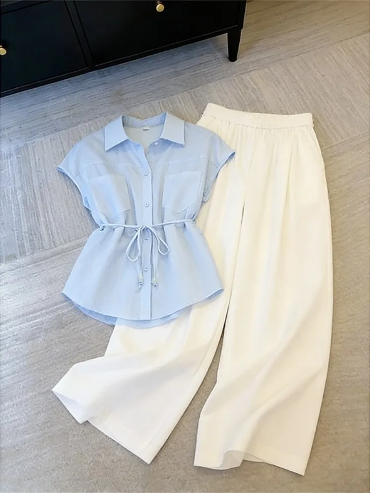 Fashionable  Style Women's Shirt Wide Leg Pants Set Anti-Aging High Quality Autumn New Arrival Two-Piece Suit by Yigujie
