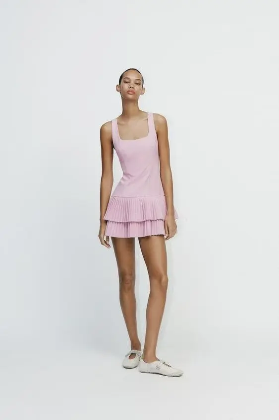 

Spring New Arrival Women's Dr Slimming Square Collar Svel Wide Pleat Pant Sle Dr High Waist ort Skirt