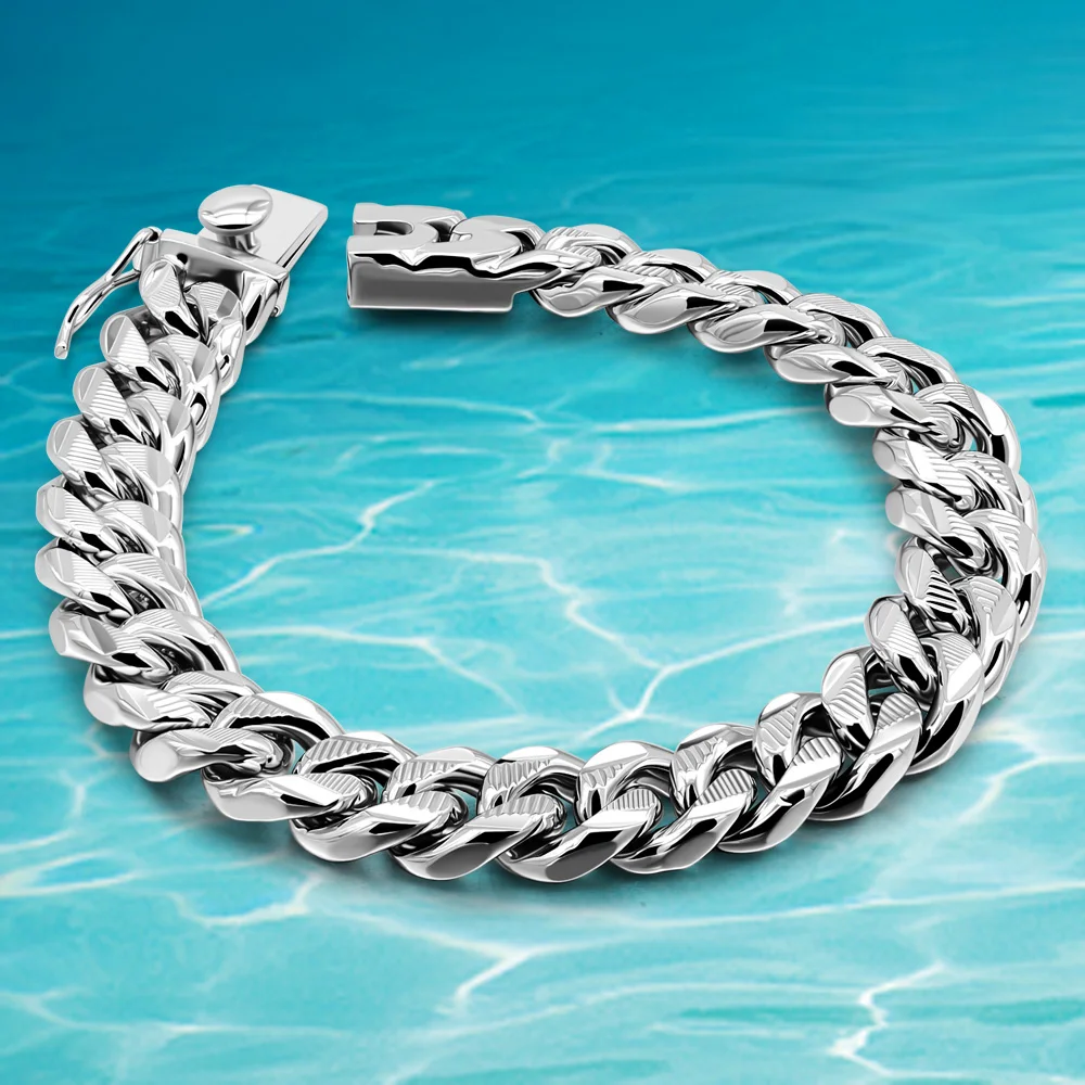 

Wide 10MM men chain Cuban bracelet 925 sterling silver bracelet for men jewelry personality cool men's accessories gift