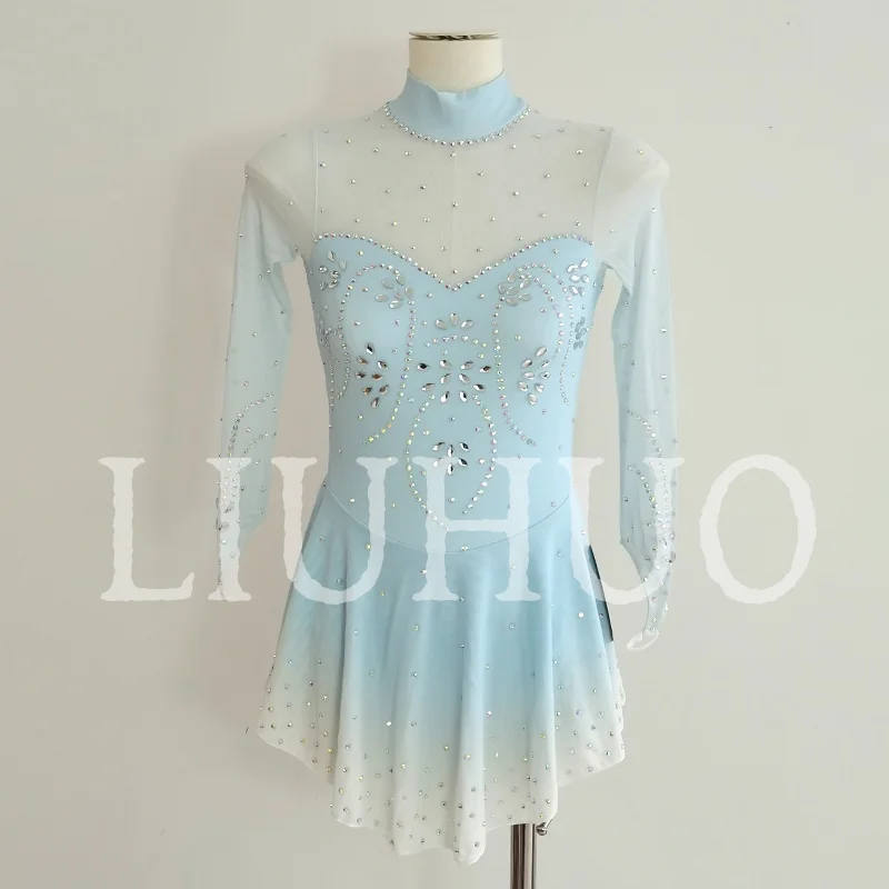 

LIUHUO платье для фигурного катания на льду для девочек, женщин, подростков, эластичный спандекс, градиент, синий, для соревнований, оптовая продажа BD9182