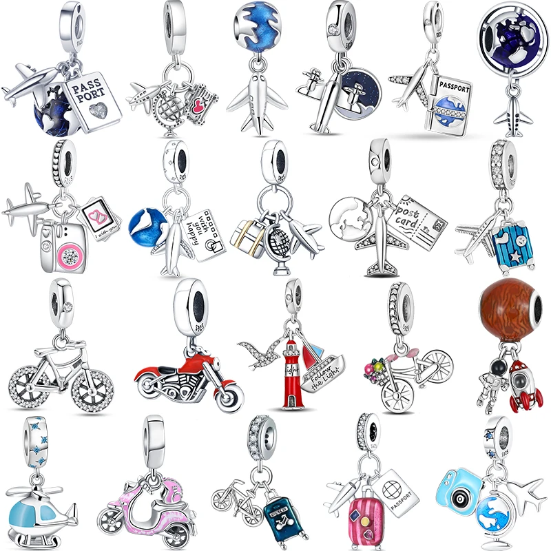 

Real 925 Sterling Silver Aircraft Series Charm Rocket Car Bicycle Bead Pendent Fit Original Pandora Bracelet For Woman Fine Gift