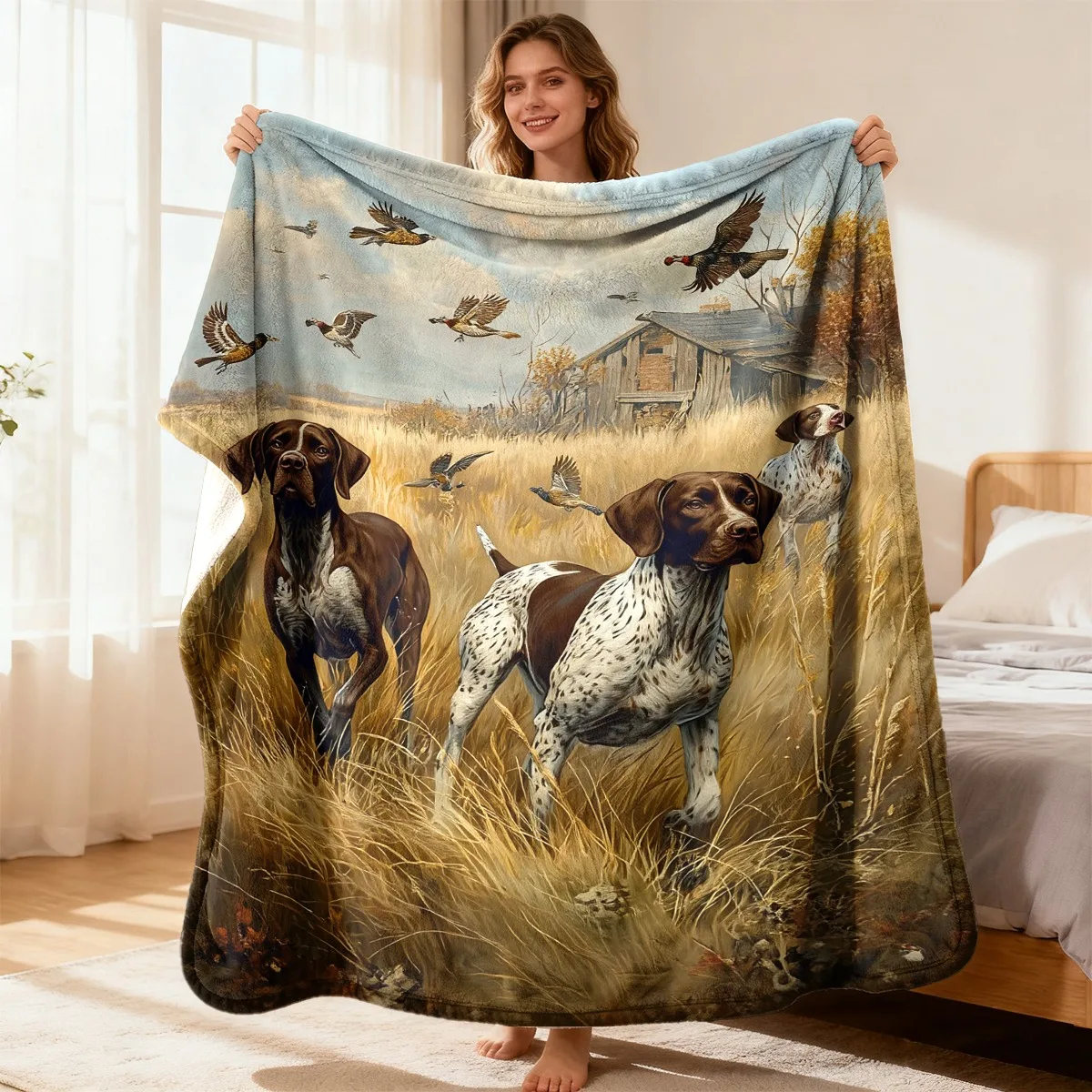 German Shorthaired Pointer Dog Lover Throw Blanket, Soft Warm Cozy Blanket for Bedroom, Camping, Travel