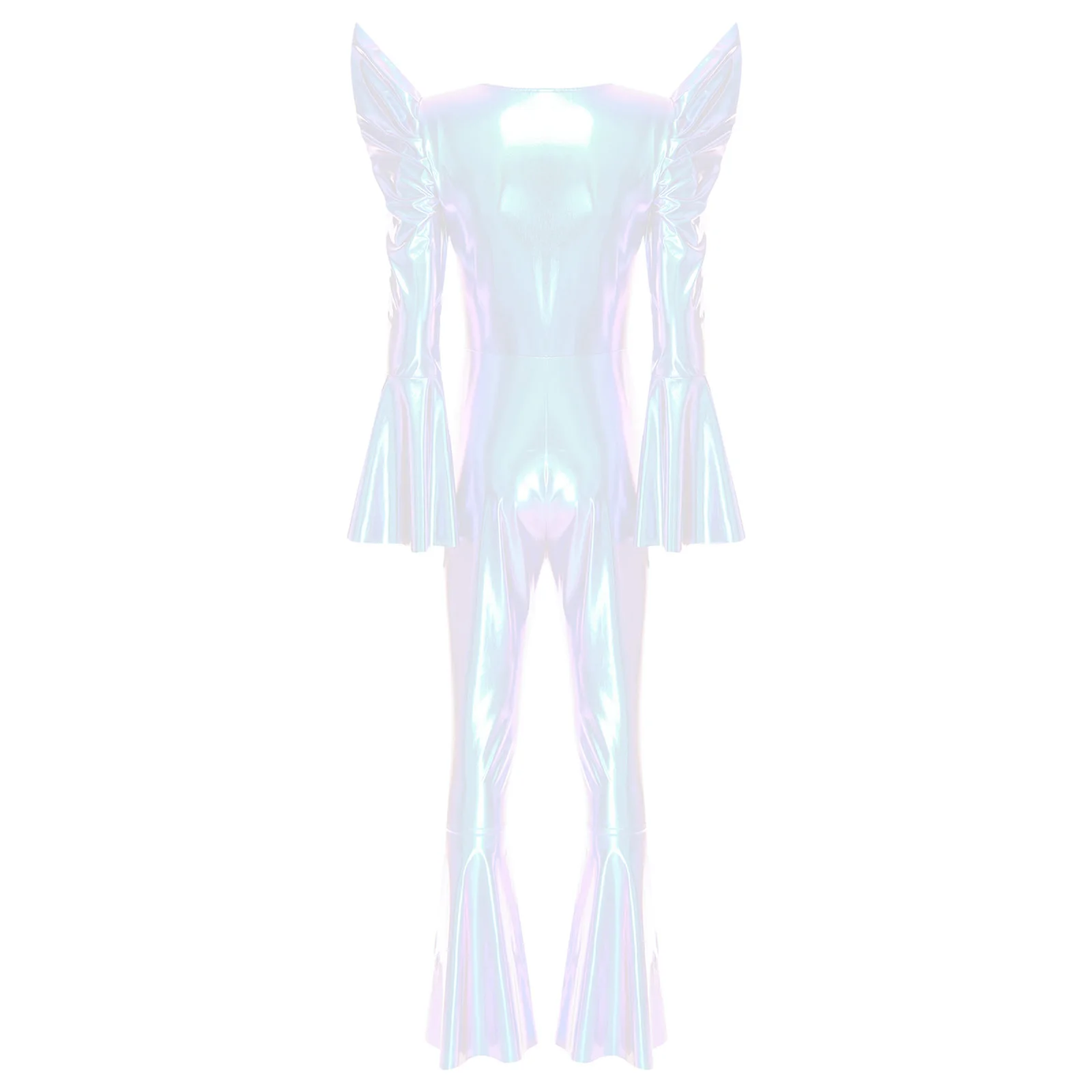 Vrouwen Retro Vintage jaren '70 Disco Outfit Glanzend Metallic Jumpsuit Dans Bell Bottom Hippie Romper Clubwear Festival Halloween Kostuum