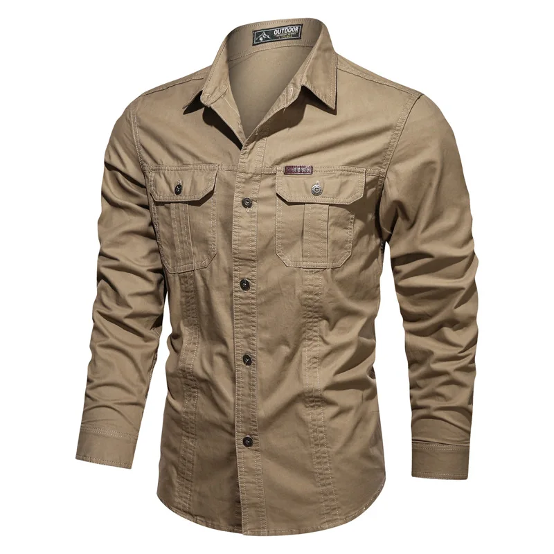 

New Spring And Autumn Casual Cotton Washed Shirt Outdoor Tooling Long Sleeve Shirt Men