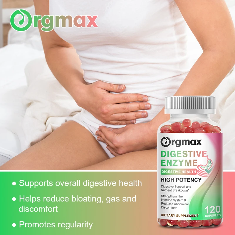 Orgmax 860mg Digestive Enzymes Capsules Probiotics with Amylase, Bromelain, Protease, Lipase, & 14 Other Enzymes