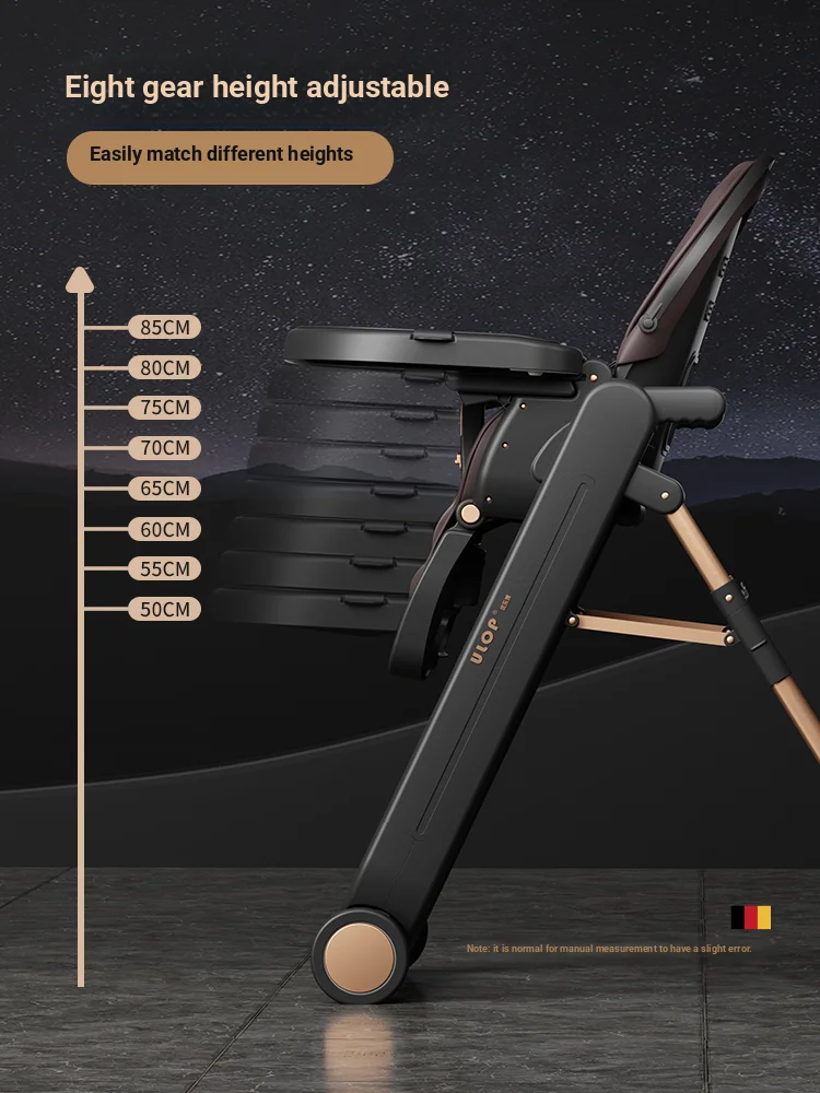 كرسي مرتفع للأطفال متعدد الوظائف قابل للتعديل وقابل للطي ومحمول لتغذية الرضع مع ارتفاع 8 سرعات