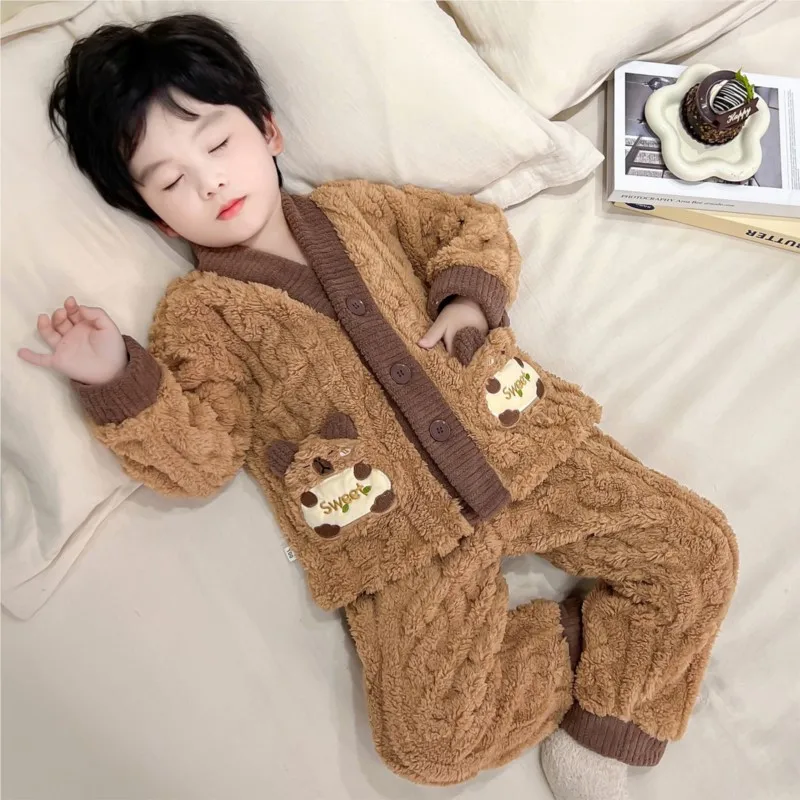 

Children's Autumn/Winter Home Clothes Boys/Girls Cute Cartoon Top Pants 2-piece Set Kids' Breathable Long Sleeve Pajama SetLI905