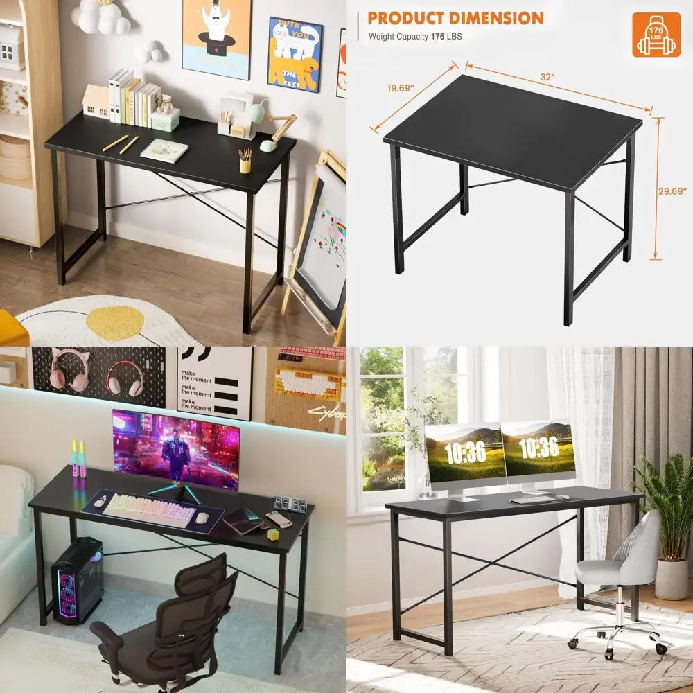 

31 Металлический и деревянный офисный письменный стол, усиленный X-образной конструкцией, для учебы, для дома, для спальни, черный