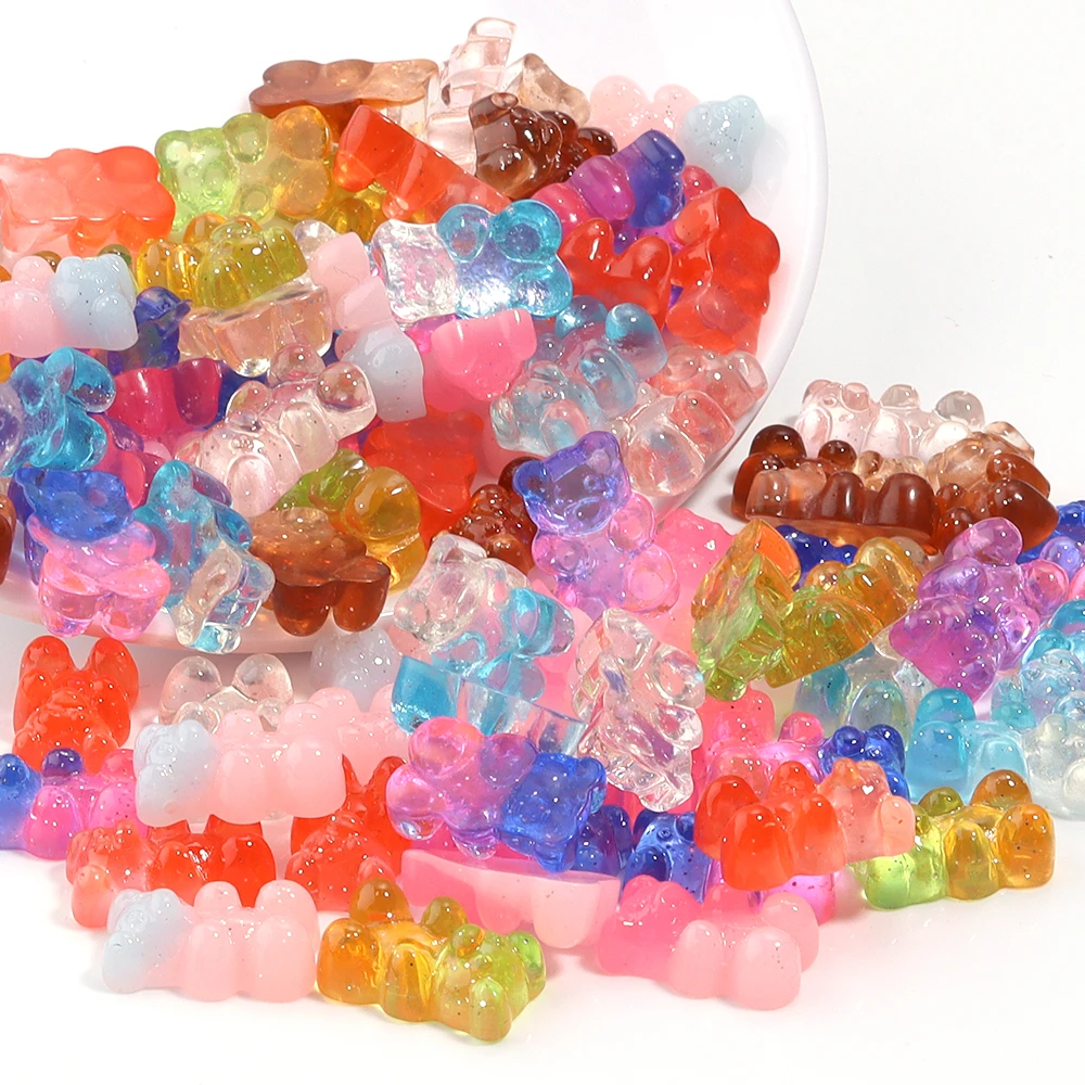 10pcs/lot No Hole Jelly Color Mini Bear Resin Beads For Jewelry Making Findings DIY Christmas Cute Earrings Bracelet Accessories