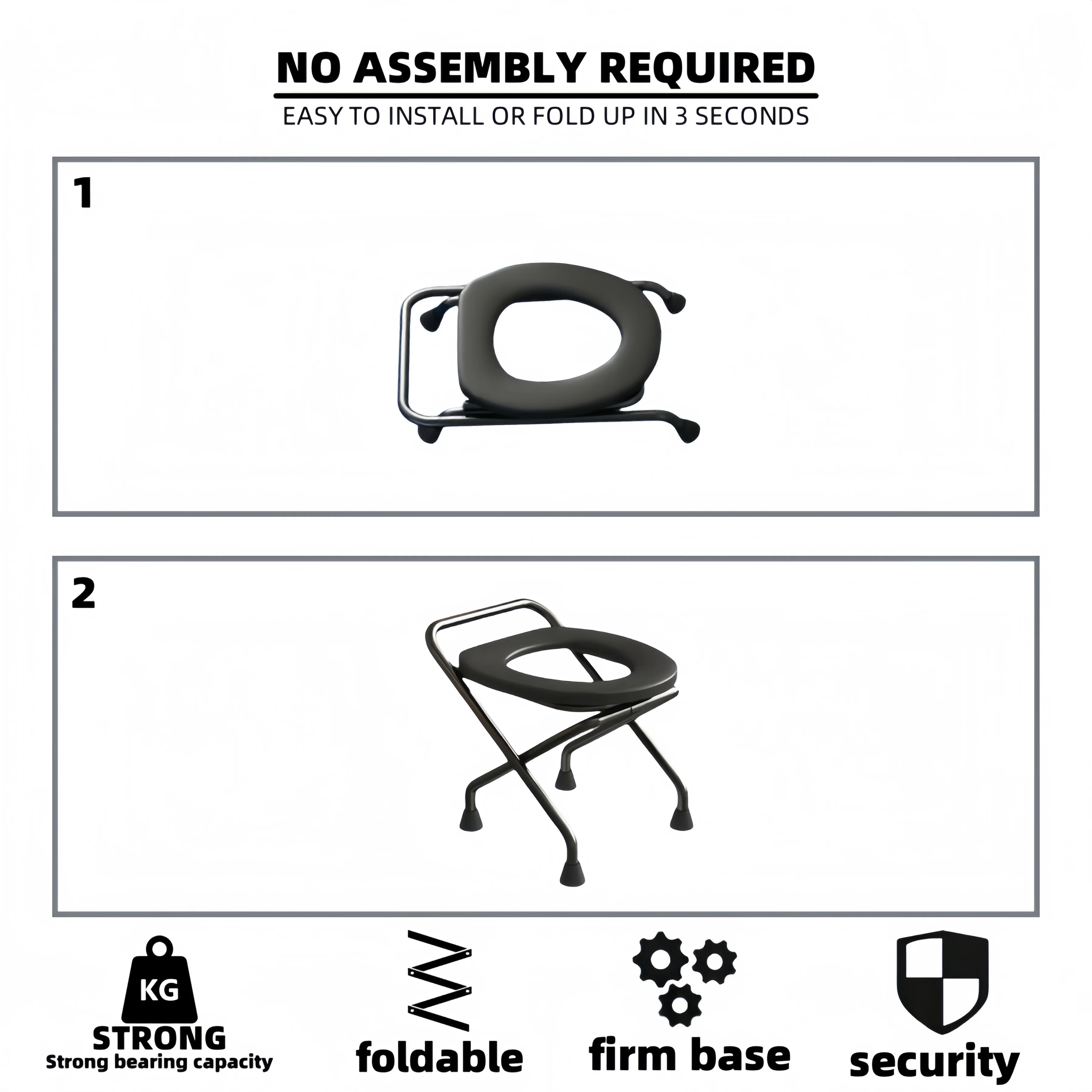 1 مرحاض قابل للطي على شكل حرف O، خالي من الصدأ، يحمل 250 رطلاً، سهل التنظيف، مناسب للنساء المسنات والحوامل، يمكن استخدامه كقعد حمام
