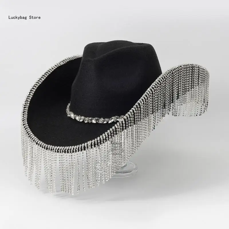 

Sparkling Cowboy Hat Tassels Crystal Wild for Bachelorette Party Crystal Cowboy Hat Hat for Actor Actress