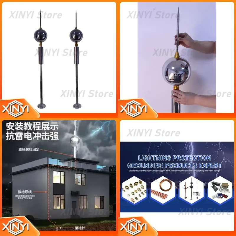 Universal Globe Lightning Rod Stainless Steel 304 Up to 85 Meters Protection Radius 10 Year Warranty for Buildings Structures