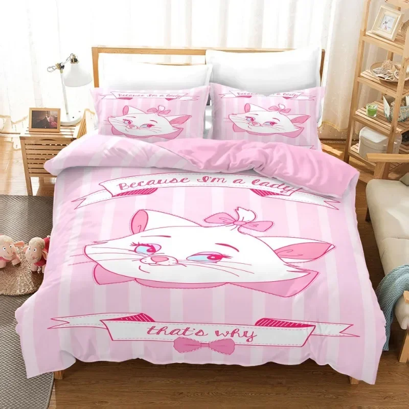 Disney Marie Cat Cute Cartoon Bedding Set The Aristocats Anime Harajuku 3D Print Duvet Twin Full Queen King Bedclothes Bed Linen