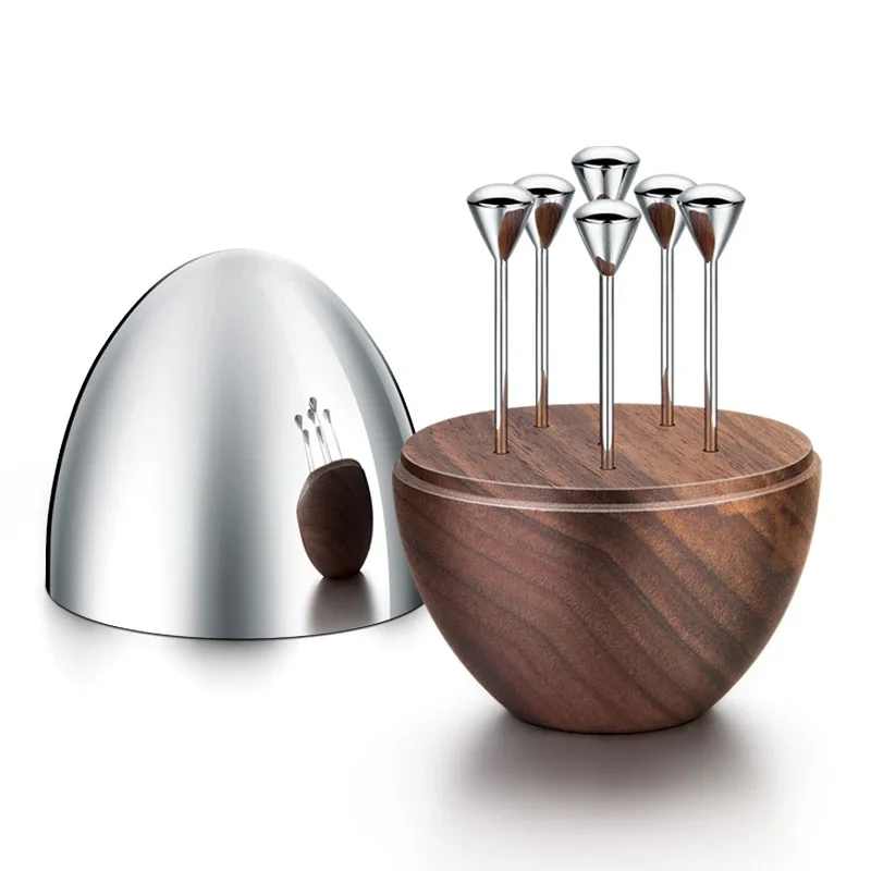 Stainless Steel Luxury Toothpick Holder Decorative Toothpick with Walnut Base for Table Decoration Home Decor Party Bar