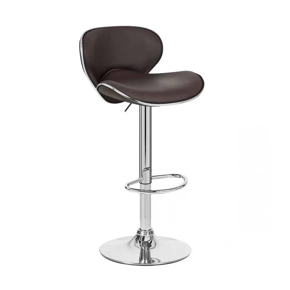 

Adjustable Height Swivel Bar Stool Chrome Base Footrest PU Leather Coffee Brown, Customized
