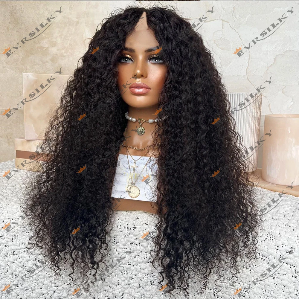 

Jet Black Bouncy Curly V Part Wigs Natural Kinky Curl Virgin Unprocessed 100% Human Hair Brown U Shape Full Machine 250Density