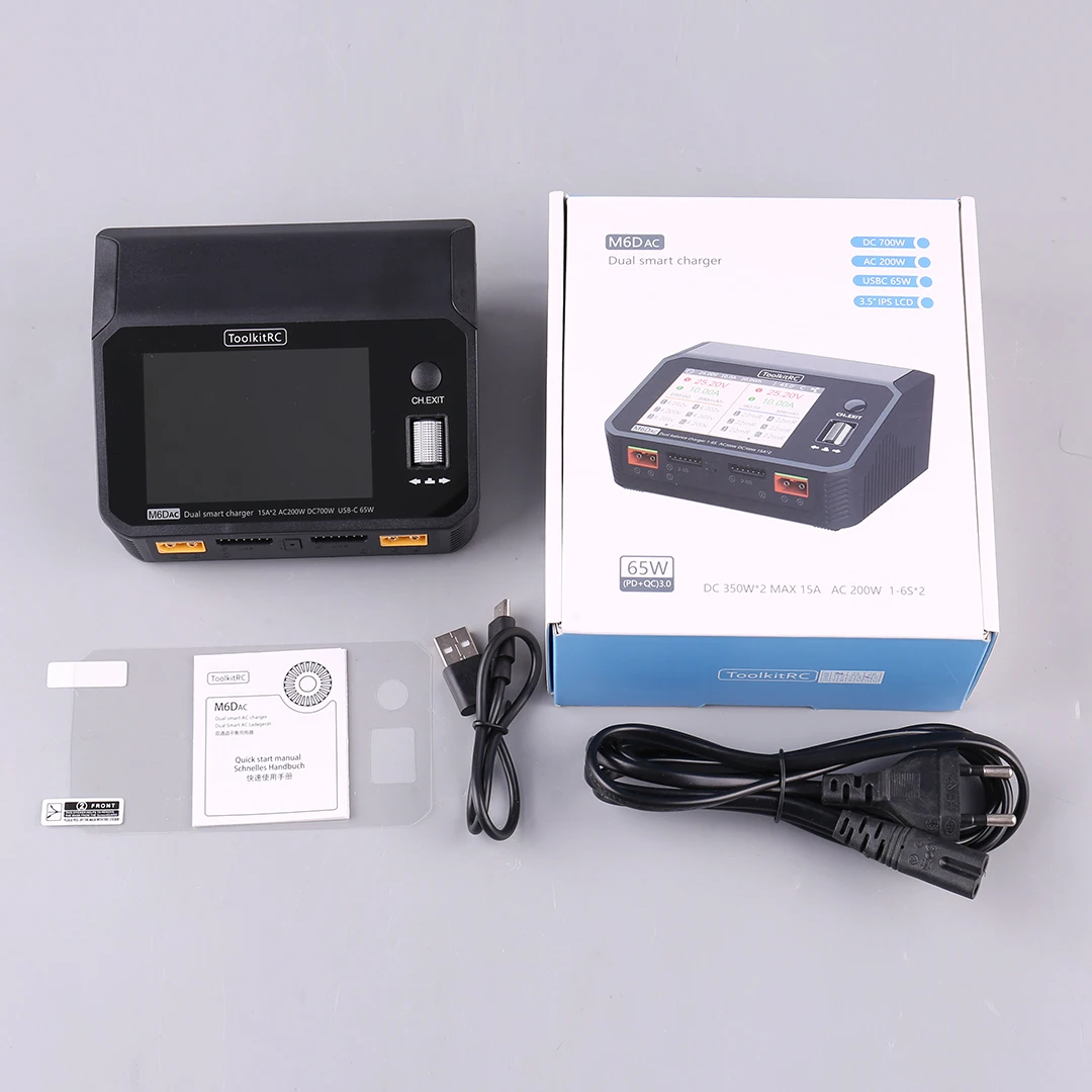 ToolkitRC M6DAC 350W X 2 USB-C 65W AC/DC Dual Smart Charger Discharger for 1-6S Lipo LiHV Lion NiMh Pb Battery with 15A Balance