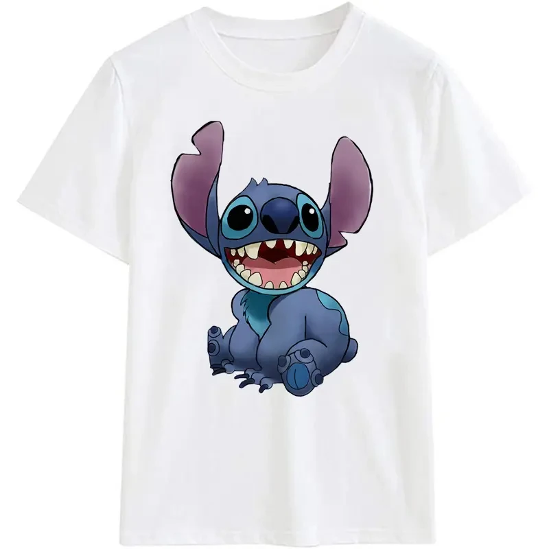 

New 2025 Summer Stitch Cartoon Printed 100%Cotton Women's T-Shirt Breathable Fashion Trend Harajuku Korean Loose Top Pajamas