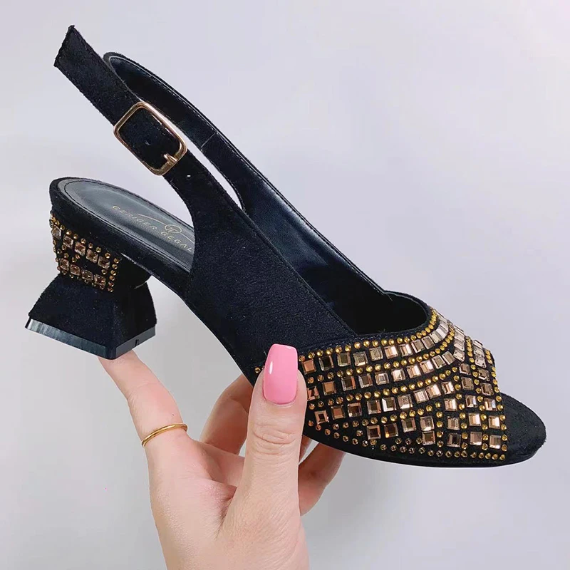 2023 Fashion Women's Wedding Shoes Multicolor Crystal Thick High Heels Women's Party Dress Shoes Women's Nigerian High Heels