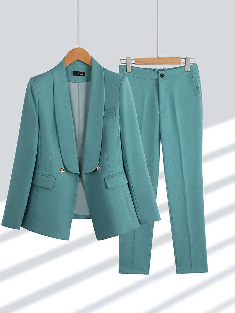 Vrouwen Blazer Past Effen Kleur Notched Lange Mouwen Jas + Potlood Broek Tweedelige Sets Lente Herfst Mode Slanke ol Dames Sets