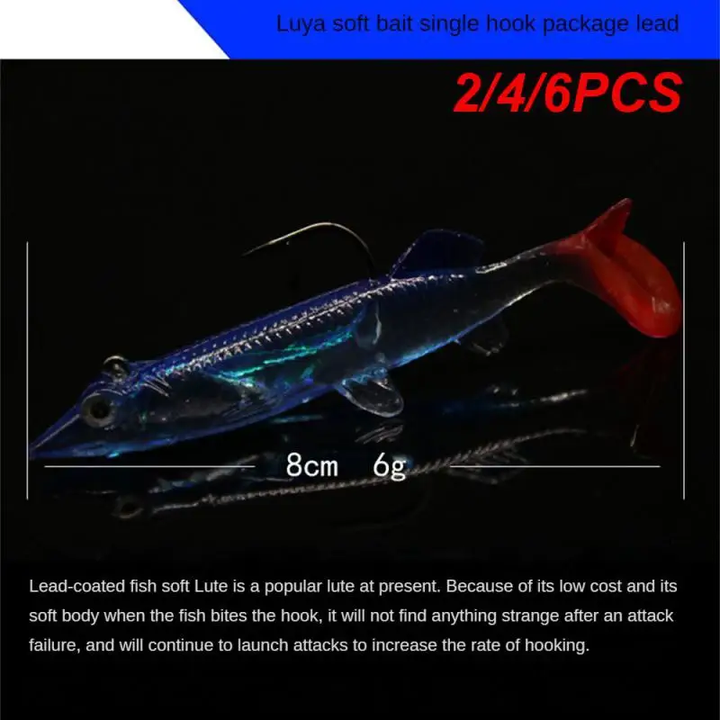 2/4/6PCS Fluorescent Decoy Realistic Design Lock Hook T Shaped Soft Bait 8cm6g Fishing Supplies Soft Bait Single Hook Colorful