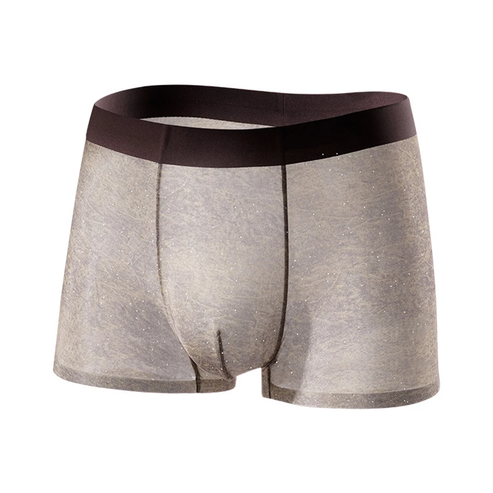 Men Ultra-thin Ice Silk Shiny Boxer Shorts Men's Lingerie Stretch Underwear Printing Bikini Bulge Pouch Trunks Men's Clothing