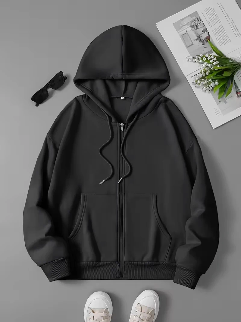 بلون المرأة سستة هوديس القطن الصوف هودي البلوز البلوز الخريف الشتاء المتضخم فضفاض قمم معطف للجنسين الرياضة #1