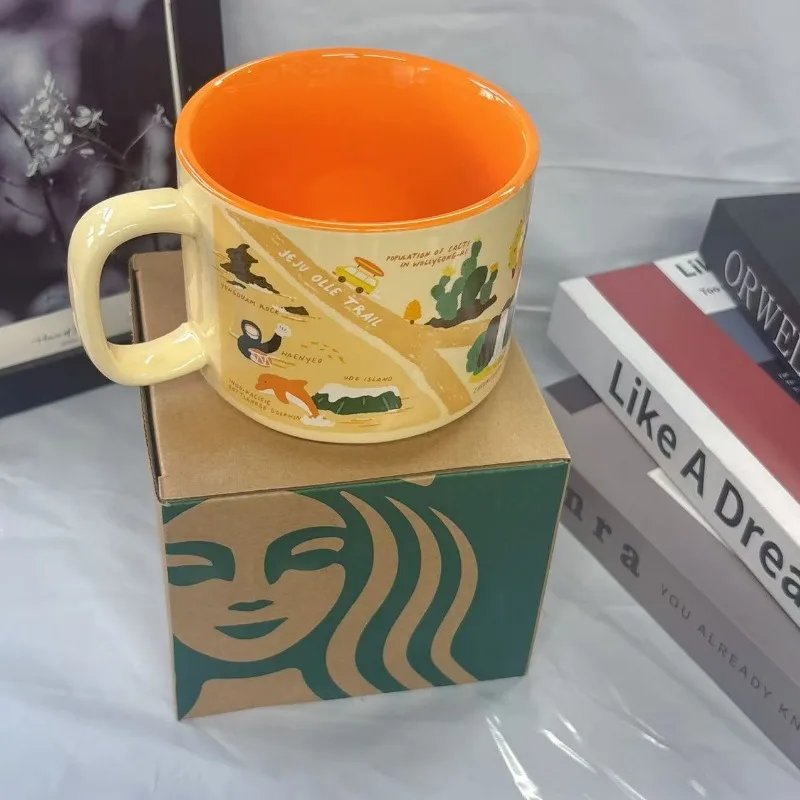 

Starbucks 355ml Cozy Jeju Mug, Ceramic Coffee Cup with Cheerful Map Design for Daily Use