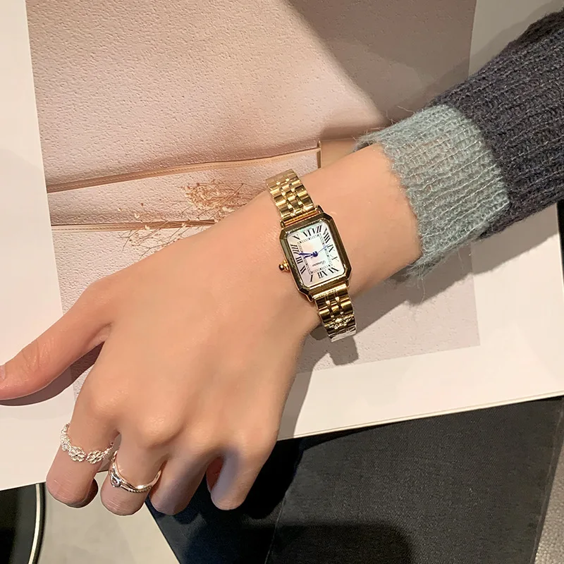 Quartz Fashion Watch, Rectangular Vintage Steel Strap Watch, Antique Watch, Unique Wristwatch, Gift For Ladies, Watch Accessory.