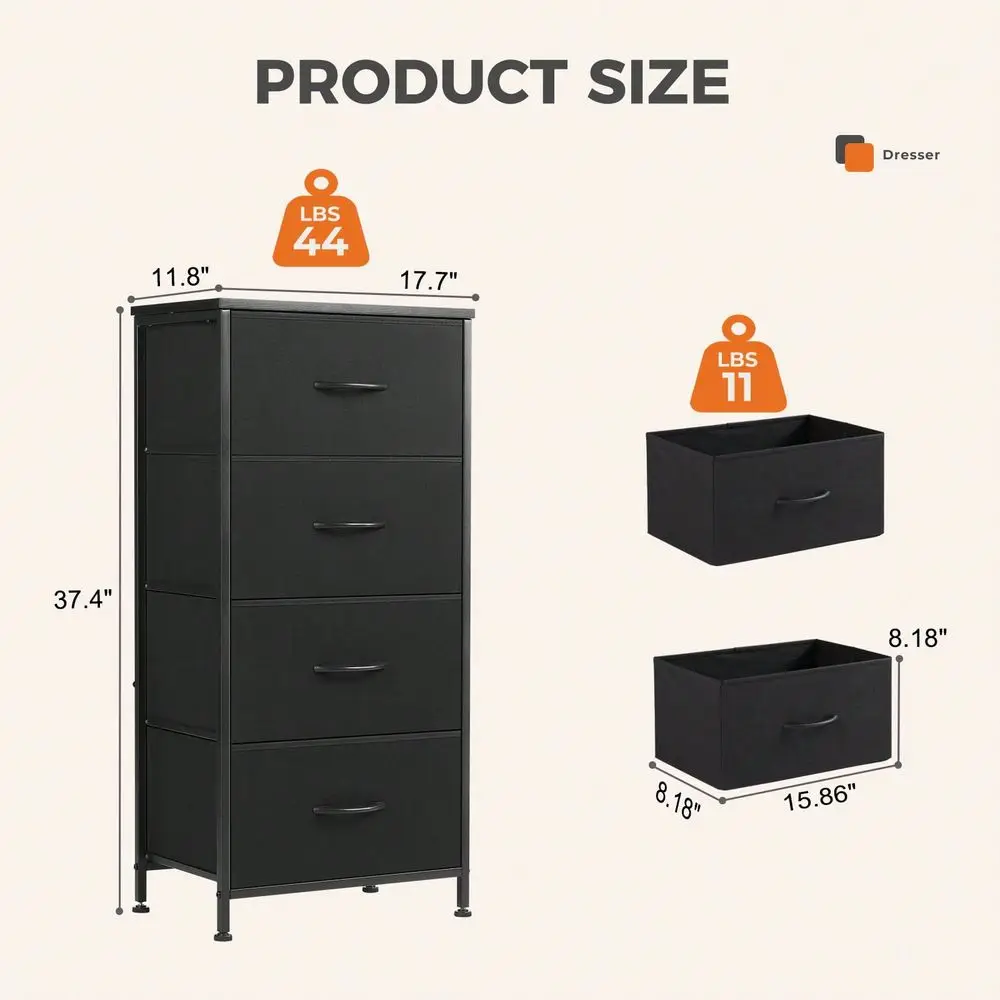 

Dresser For Bedroom, 4 Storage Drawers, Tall Fabric Closet Chests Organizer Tower Furniture With Wooden Top Metal Frame For Clo