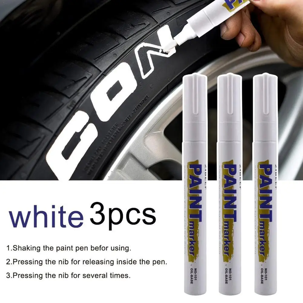 

3pcs White Waterproof Cars Wheel Tire Oily Mark Pen Auto Rubber Tyre Paint Pen Cd Metal Permanent Paint Marker Graffiti Touch Up