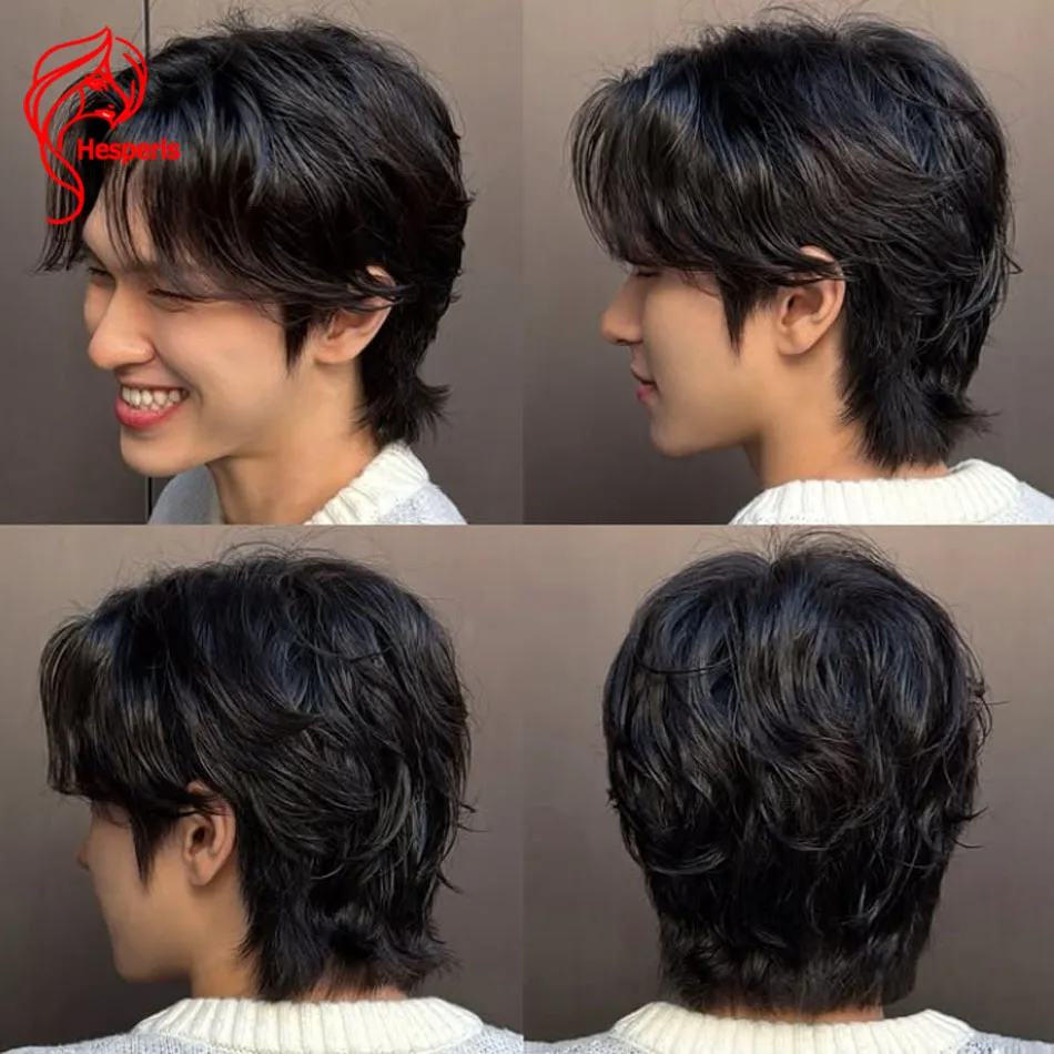 

Hesperis Curly Wig For Man Pixie Cut Lace Front Human Hair Wig With Bangs Brazilian RemyNatural Wavy Short Male Wigs Human Hair