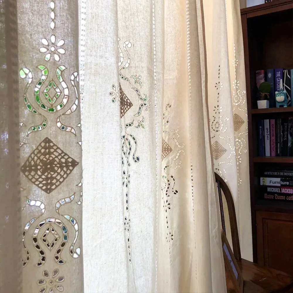 American Country French Mediterranean Retro Curtains for Living Room Coarse Cloth Blackout Bedroom