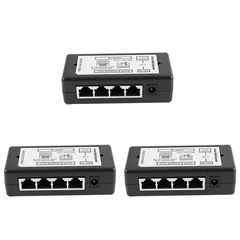 M51K-3X 4 Port Poe Injector Poe Power Adapter Ethernet Power Supply Pin 4,5(+)/7,8(-)Input Dc12v-Dc48v For Ip Camera