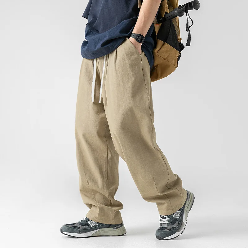 

Men's Draped Pure Cotton Casual Free Pants 2025 Spring New Double Pleated Design Fleece Lined Versatile Long Pants Handsome 37PF