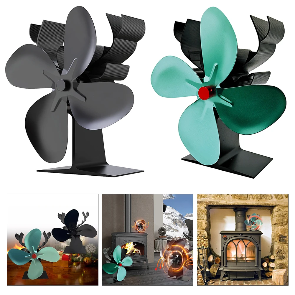 1pcs 4 Blades Fireplace Fan Christmas Reindeer Design Heat Powered Stove Fan Log Wood Burner Silent Air Circulation Fan