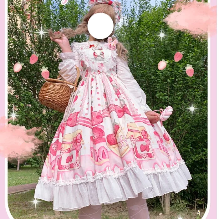 Vestido japonés de verano Lolita JSK, vestidos dulces de Lolita para mujer, vestido suave con hongos para mujer, vestido con volantes de cintura alta de encaje