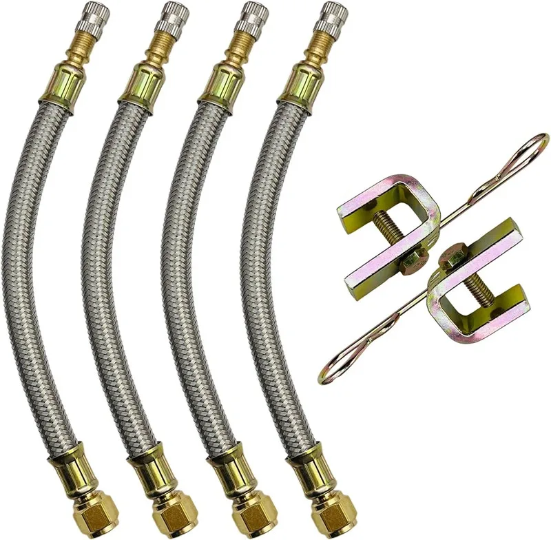 4pcs TYRE VALVE EXTENSION TWIN WHEEL TRUCK TRANSIT VAN LORRY ADAPTOR 180mm/140mm + 2pcs CLAMPSR BIKE