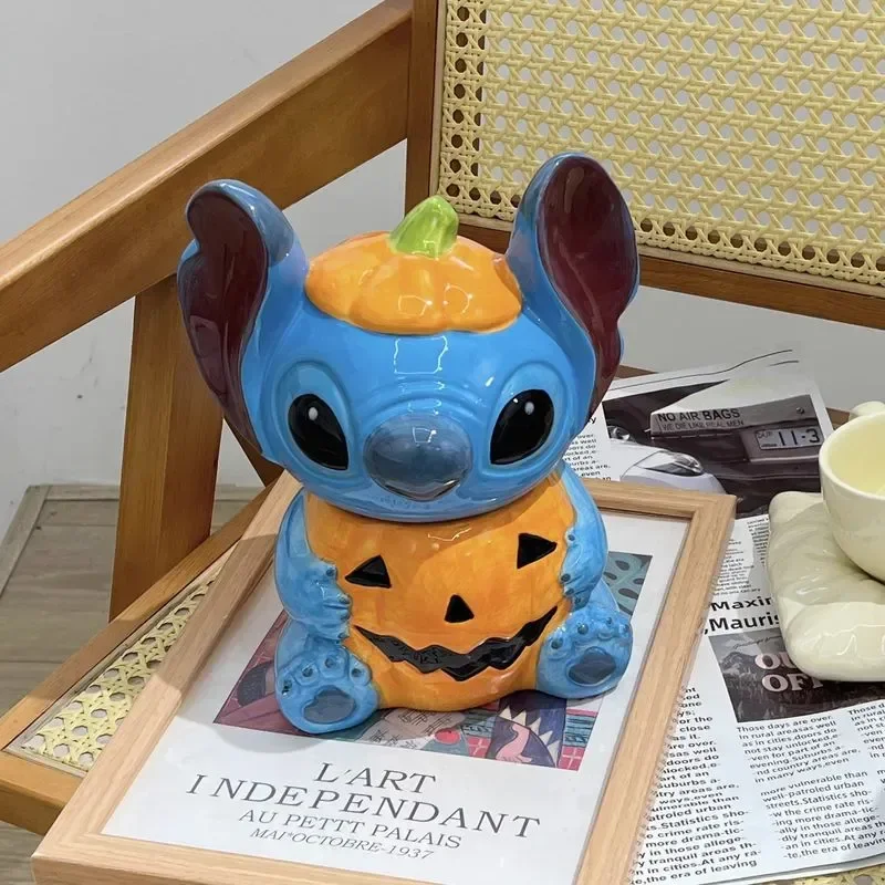 Disney\'S New Stitch Pumpkin Ceramic Cute Storage Can Cartoon Candy Can Home Storage Can Home Decoration Gift For Boys And Girls