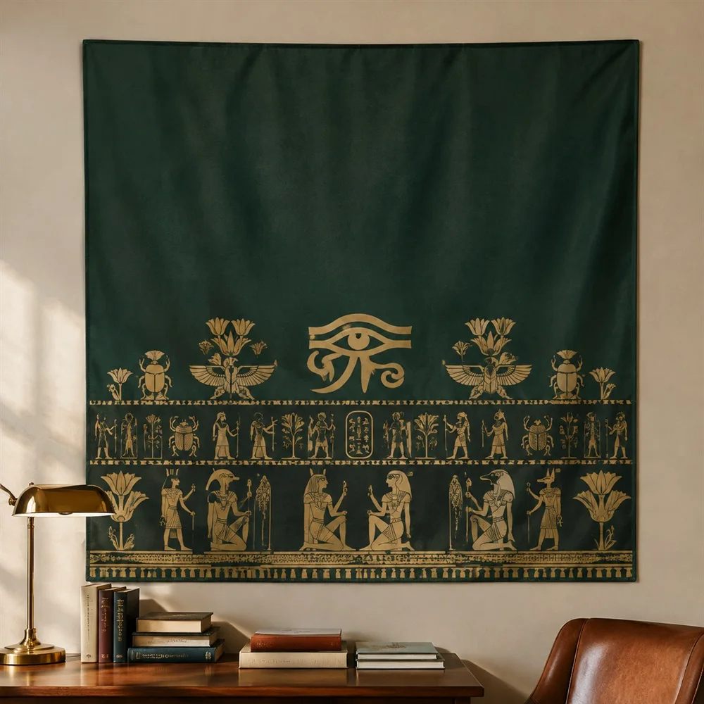 VIKAMA Egyptian Hieroglyph Tapestry Wall Hanging, Ancient Egypt Wall Art, Mythological Decor for Bedroom Study Living Room Dorm