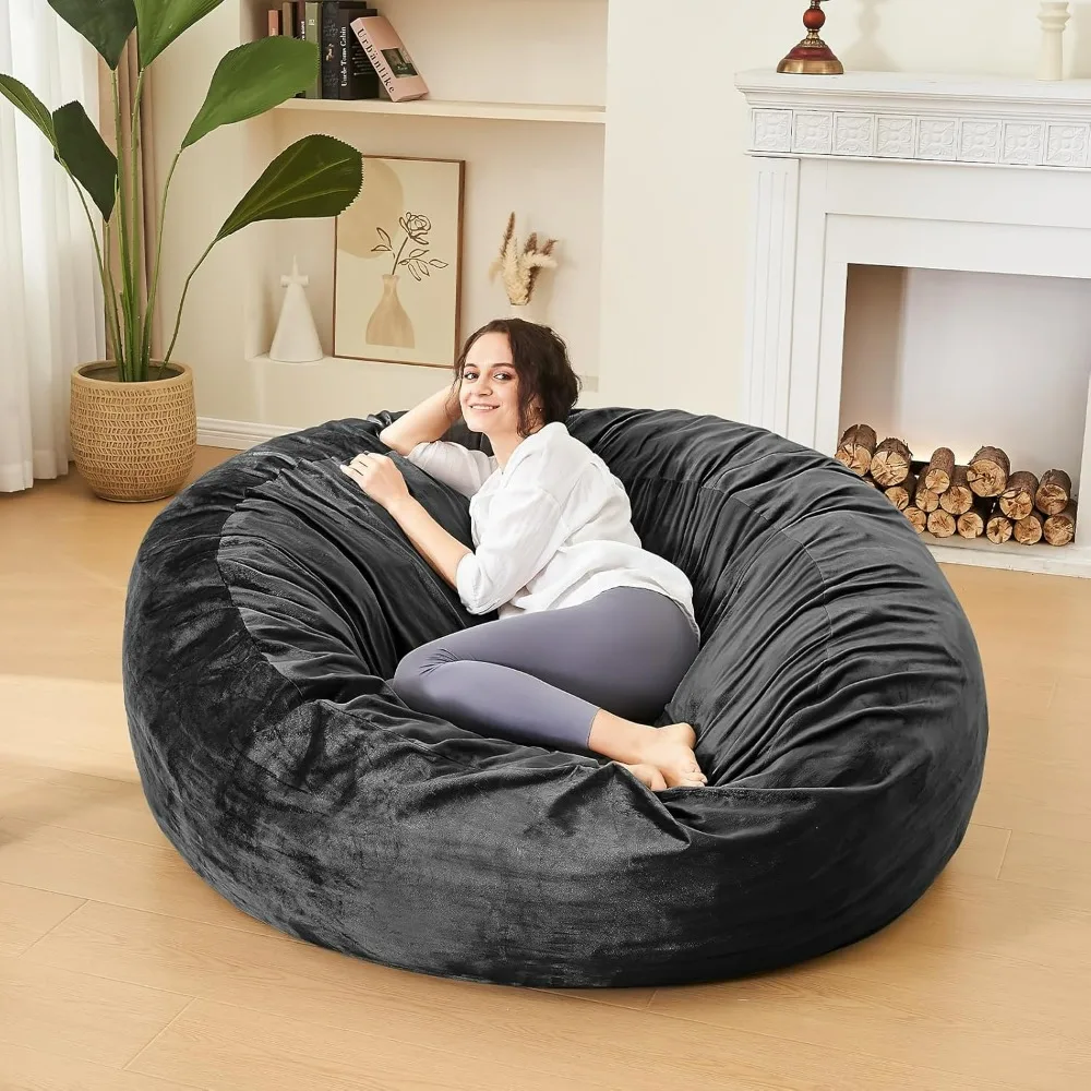 

Bean Bag Chairs for Adults - 4' Memory Foam Furniture BeanBag Chair - Big Sofa with Soft Micro Fiber Cover - Round Fluffy Couch