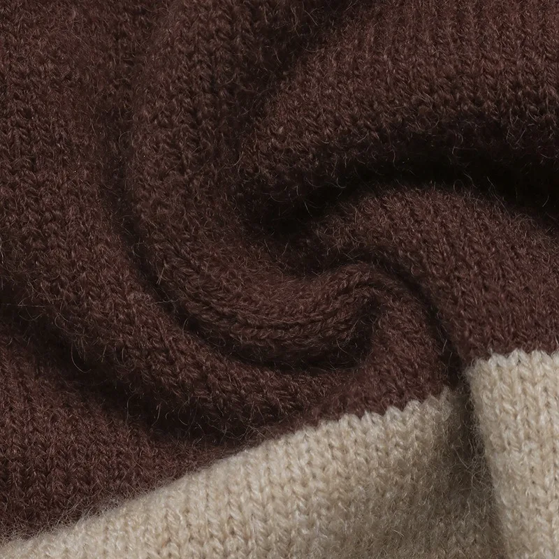 FRAYA LAB Women 2026 New Fall Winter Long Sleeve Knit Sweater Casual Vintage Maillard Colour Block Striped Polo Collar Pullover