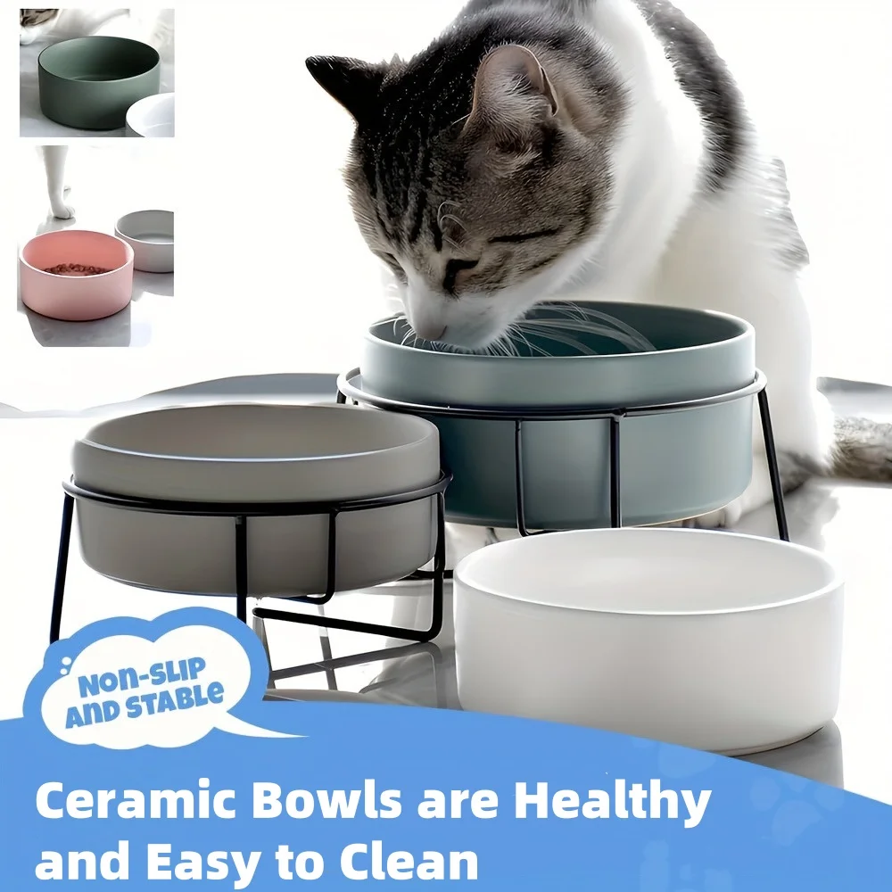 Cat Food Water Bowls with Stand Ceramic Pet Feeding Accessories Cats Small Dogs Eat Drink Supplies Puppy Feeder Ceramic Bowl