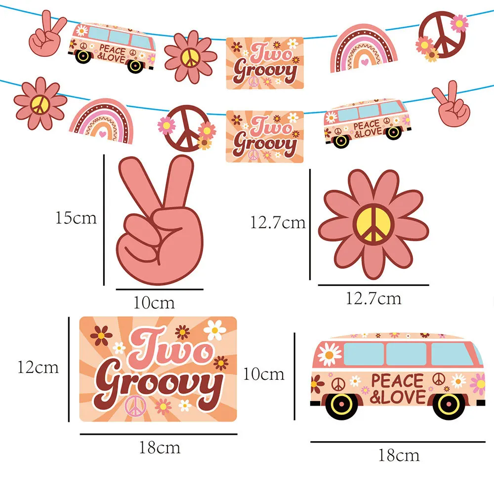 1set Hippie Two Groovy Bohemian Party Paper Banner Spiral Cake Topper Sticker Kids Birthday Wedding Party Decoration DIY Supplie