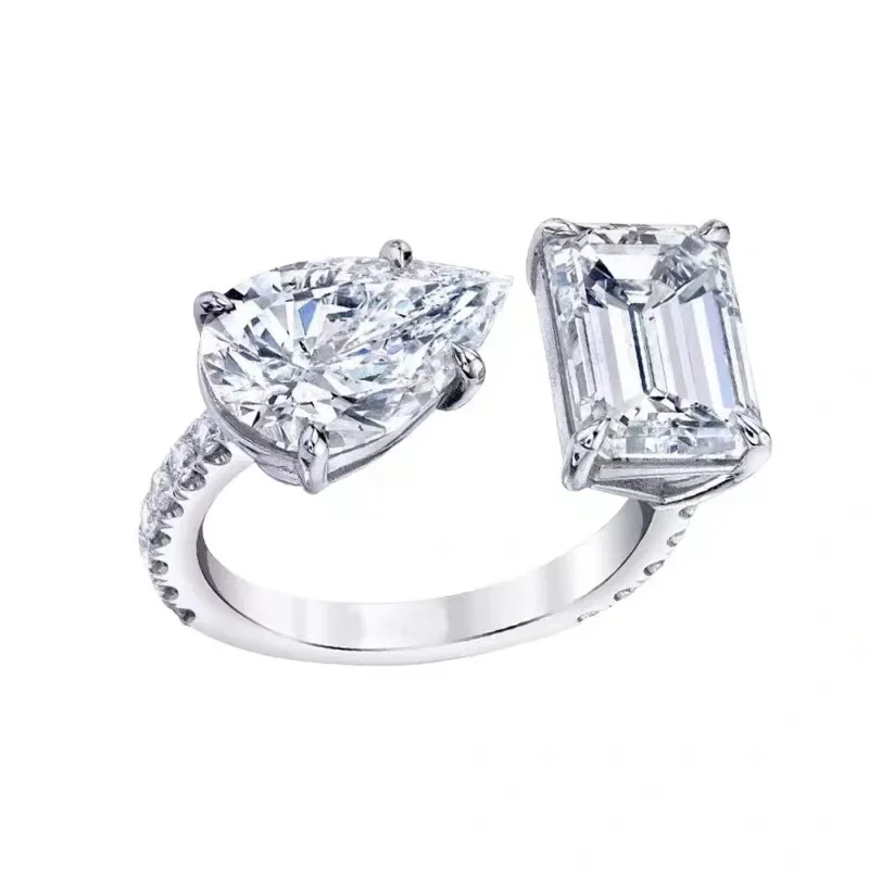 New Fashion 925 Sterling Silver White Color Pear Princess Zircon Adjustable Ring for Girl Lovers Love Jewelry