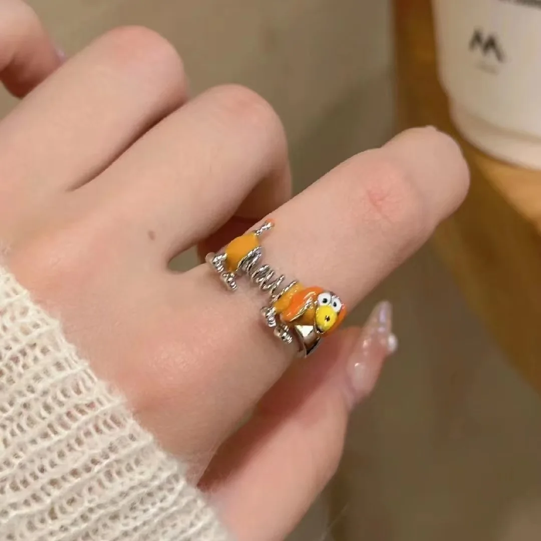 Cartoon Y2K Funny Cute Dog Ring Spring Adjustable  Finger Ring for Girl Men Women Jewelry New Fashion Accessories Jewelry