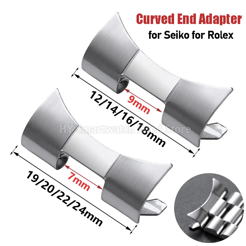 2pcs 12/14/16/18/19/20/22/24mm Curved End Link Metal Adapter for Seiko Stainless Steel Watch Band Connector for Oyster Accessory