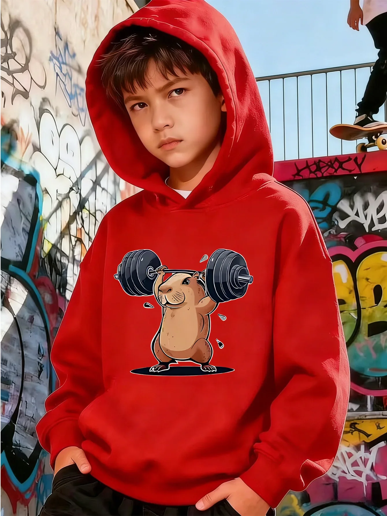 Kids Boys Girls Ocean Sun Graphic Hoodie Black Printed Geometric Sweatshirt School Clothes Birthday Present Autumn Tops