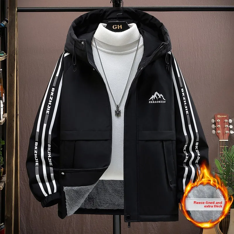 

Casual Hooded Fce Lined Jaet Men's Winter Thi Warm Faionable Cotton Coat Youth Trendy Sle Long Sve Zipper Closure